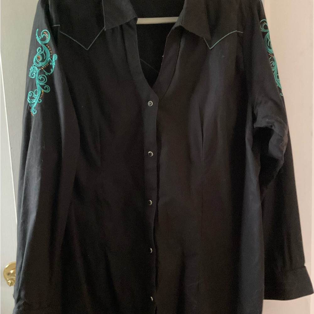Wrangler Black Blouse with Teal Embroidery